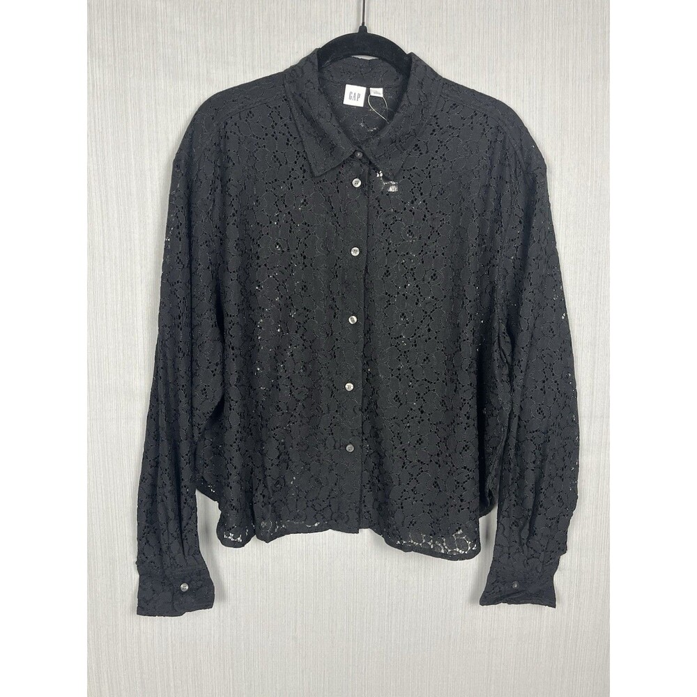 GAP Whimsigoth‎ Dark Feminine Cropped Floral Lace Button Down Shirt L NWT